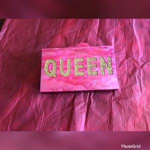 Bari Lynn HotPink Glittered Acrylic Box Clutch Bag